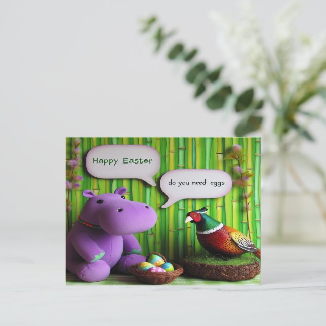 Cartes Pour Fêtes Annuelles Plaisir de Pâques Vertes : Oeufs Hippo & Pheasant (Debout devant)