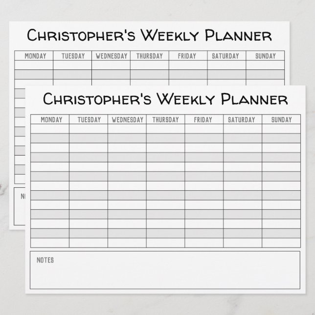 Cartes Pour Fêtes Annuelles Planificateur hebdomadaire pour personnaliser avec (Devant / Derrière)