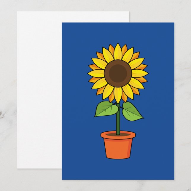 Cartes Pour Fêtes Annuelles Plante de tournesol dans un pot (Devant / Derrière)