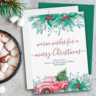Cartes Pour Fêtes Annuelles Plantes de houx, gui et camion rouge de Noël