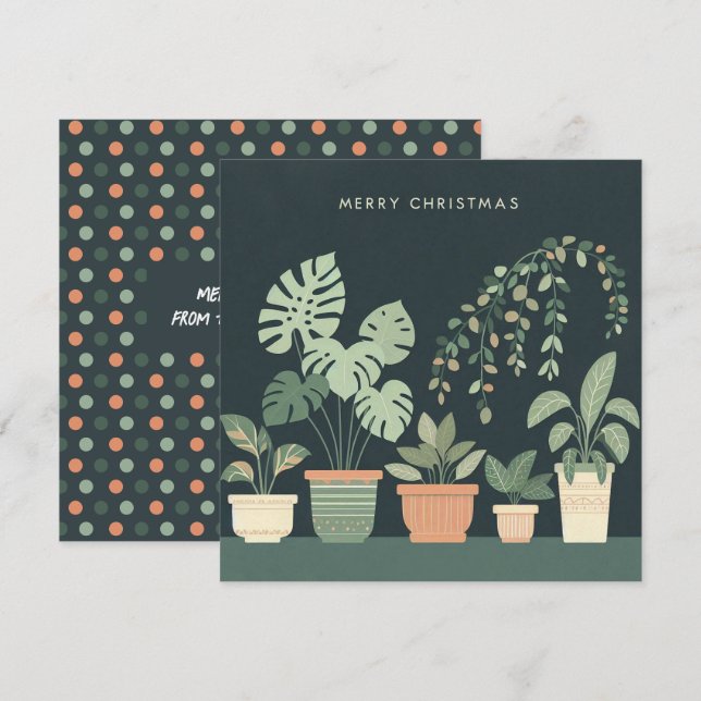 Cartes Pour Fêtes Annuelles Plantes de Noël Orange Vert en Pot (Devant / Derrière)