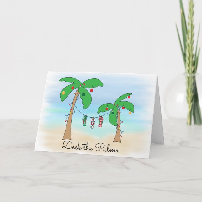 Cartes Pour Fêtes Annuelles Plate-forme Noël tropical de plage de paumes (Devant)