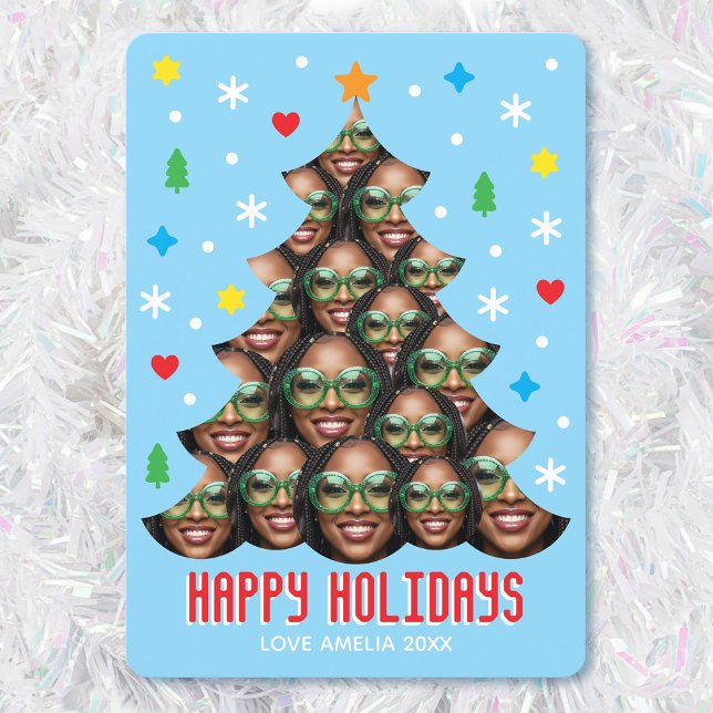 Cartes Pour Fêtes Annuelles Playful Custom Photo Modern Christmas Tree Blue (Créateur téléchargé)