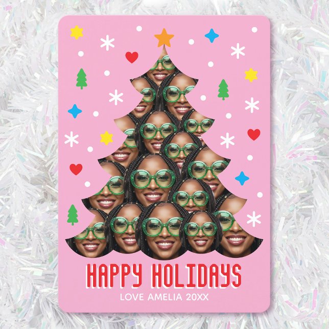 Cartes Pour Fêtes Annuelles Playful Custom Photo Modern Christmas Tree Pink (Créateur téléchargé)