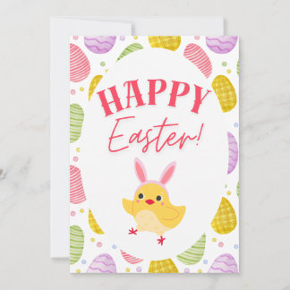 Cartes Pour Fêtes Annuelles Playful Easter Chick & Colorful Eggs