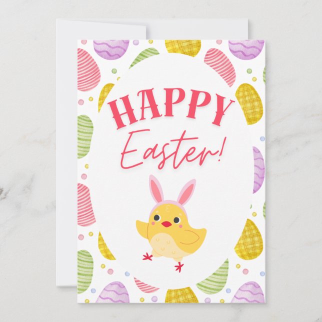 Cartes Pour Fêtes Annuelles Playful Easter Chick & Colorful Eggs (Devant)