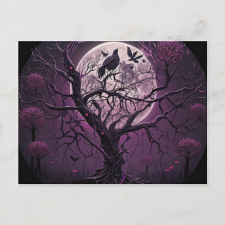 Cartes Pour Fêtes Annuelles Pleine lune aux oiseaux noirs de l'arbre pourpre H