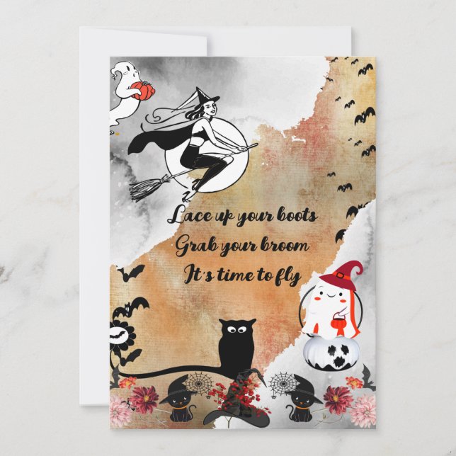 Cartes Pour Fêtes Annuelles Pleine lune de sorcière volante Chats noirs Éffray (Devant)