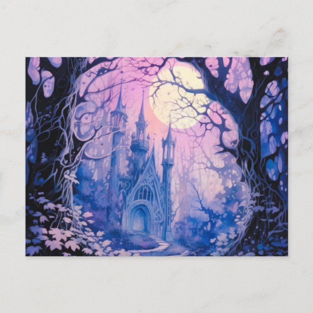Cartes Pour Fêtes Annuelles Pleine lune du château gothique dans la forêt Hall (Devant)
