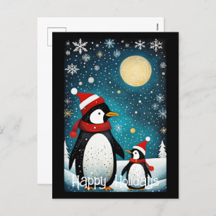 Cartes Pour Fêtes Annuelles Pleine lune hiver neige Père Noël Penguin Noël