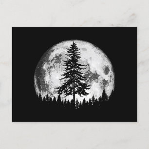 Cartes Pour Fêtes Annuelles Pleine lune rétro et minimaliste Arbre à pin Vinta