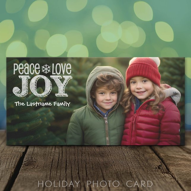 Cartes Pour Fêtes Annuelles Pleine photo Peace Love Joie Noël (Classic Holiday Photo Card)