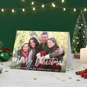 Cartes Pour Fêtes Annuelles Pliage de photo de famille Joyeux Noël en écriture