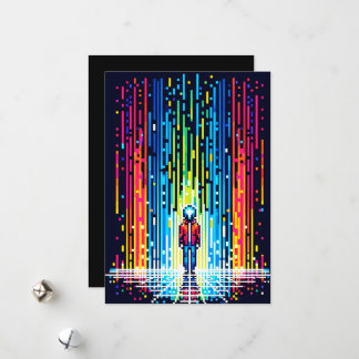Cartes Pour Fêtes Annuelles Pluie numérique Cyberpunk Pixel Art Futuriste