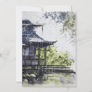 Cartes Pour Fêtes Annuelles Pluie sur un temple en aquarelles