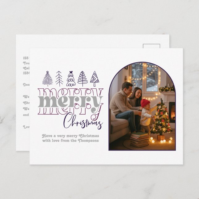 Cartes Pour Fêtes Annuelles Plum & Argent Cosy Arch Photo Joyeux Noël (Devant / Derrière)