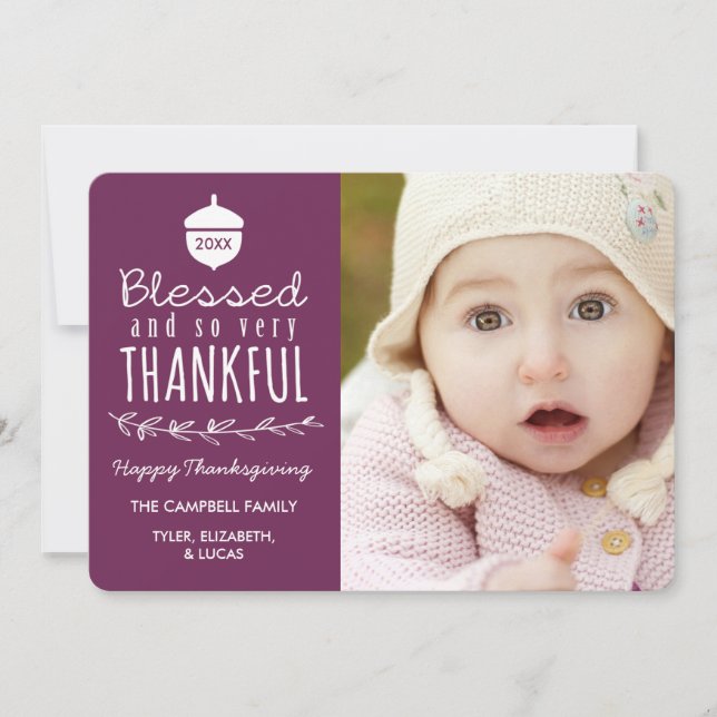Cartes Pour Fêtes Annuelles Plum photo Thanksgiving béni et gratifiant (Devant)