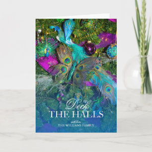 Cartes Pour Fêtes Annuelles Plume de paon et décorations colorées d'arbre