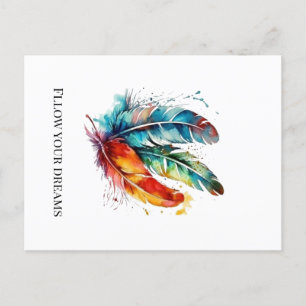Cartes Pour Fêtes Annuelles Plumes d'Esprit : Art d'Aquarelle Vibrant