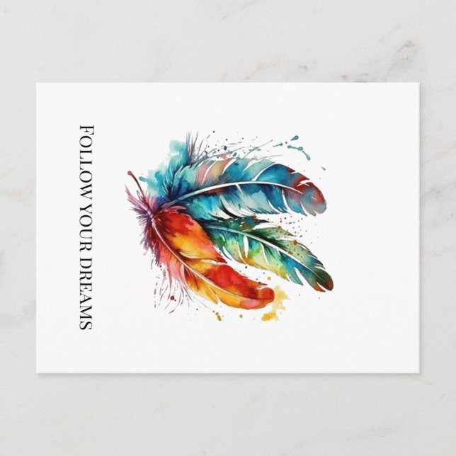 Cartes Pour Fêtes Annuelles Plumes d'Esprit : Art d'Aquarelle Vibrant (Devant)