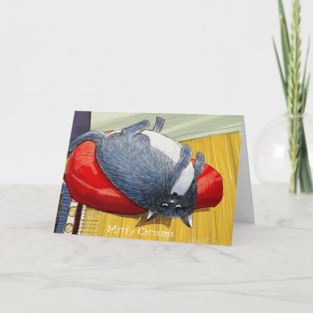 Cartes Pour Fêtes Annuelles Plump Tuxedo cat upside down Christmas edition (Devant)