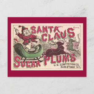 Cartes Pour Fêtes Annuelles Plums de sucre Santa Claus - Noël Vintage