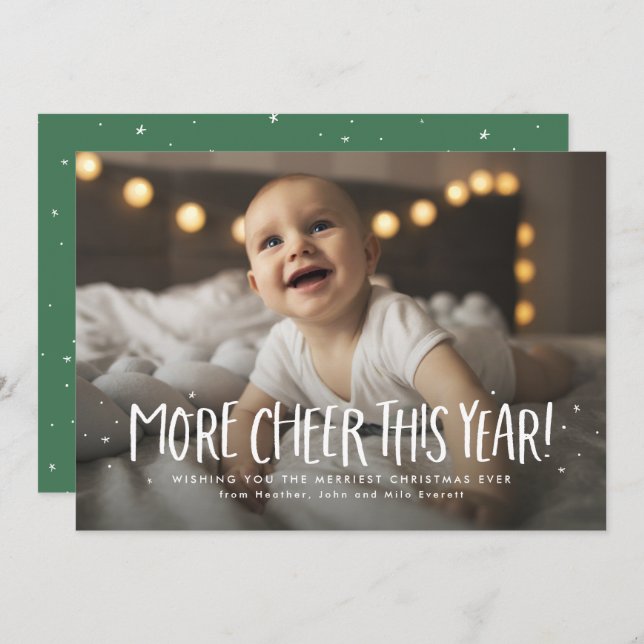 Cartes Pour Fêtes Annuelles Plus de joie cette année vert une photo Noël (Devant / Derrière)