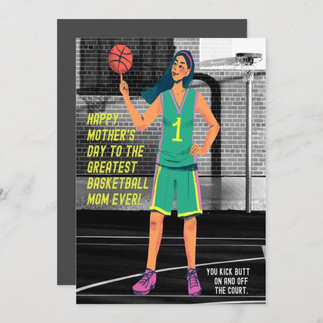 CARTES POUR FÊTES ANNUELLES PLUS GRANDE MOM DE BASKETBALL JAMAIS (Devant / Derrière)