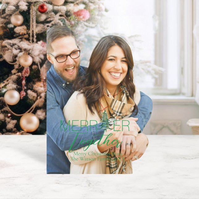 Cartes Pour Fêtes Annuelles Plus joyeux ensemble  Script Pagode 1-Photo Noël (Merrier Together Script Pagoda 1-Photo Christmas Holiday Card)