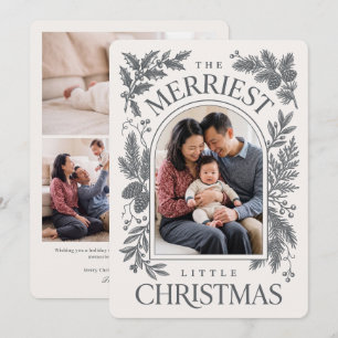 Cartes Pour Fêtes Annuelles Plus Joyeux Petit Noël Botanique Vintage - Gris