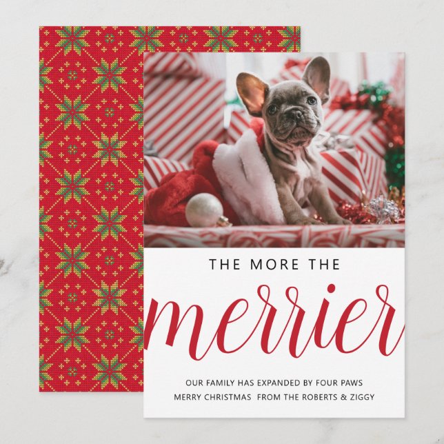 Cartes Pour Fêtes Annuelles plus le joyeux Noël nouveau animal/chien rouge (Devant / Derrière)
