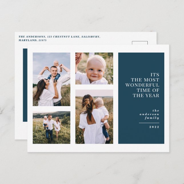 Cartes Pour Fêtes Annuelles Plus merveilleux temps noël multi photo announs (Devant / Derrière)