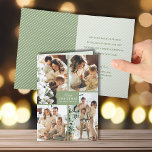 Cartes Pour Fêtes Annuelles Plusieurs photos Joyeux Noël Plié<br><div class="desc">Quatre photos dans une grille unique motif sur le devant de ces cartes de Noël pliées présentent l'accueil Joyeux Noël et Bonne Année en lettres chic avec une bordure verte sage. Votre salutation personnelle et vos noms sont imprimés à l'intérieur.</div>