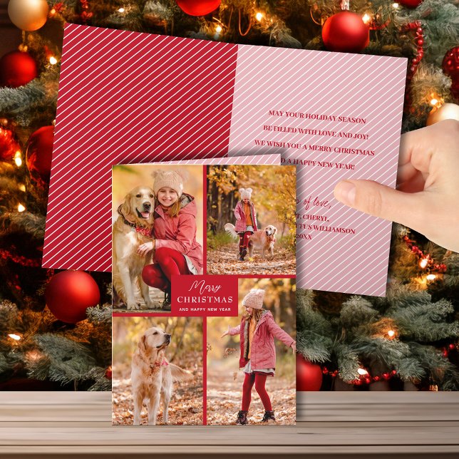 Cartes Pour Fêtes Annuelles Plusieurs photos Joyeux Noël Plié Rouge (Créateur téléchargé)
