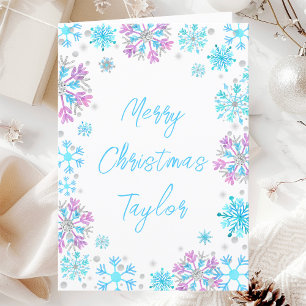 Cartes Pour Fêtes Annuelles Pneus bleu violet Joyeux Noël avec nom