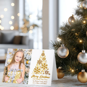 Cartes Pour Fêtes Annuelles Pneus d'or Arbre de Noël Famille Photo pliée
