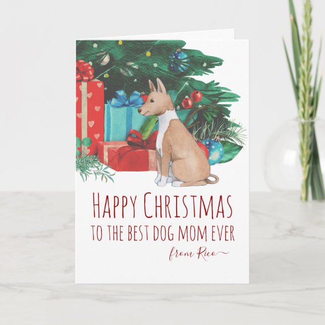 Cartes Pour Fêtes Annuelles Podenco personnalisé Aquarelle de chiot Noël (Devant)