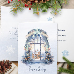 Cartes Pour Fêtes Annuelles Poem Nordic Blue Ornament Folio fenêtre de Noël