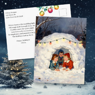 Cartes Pour Fêtes Annuelles Poème de Joyeuses Fêtes Enfants Vintage dans Fort 
