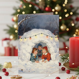Cartes Pour Fêtes Annuelles Poème de Joyeuses Fêtes Enfants Vintage dans un Fo