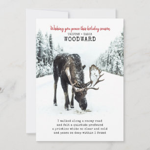 Cartes Pour Fêtes Annuelles Poème de paix avec l'orignal sur la scène de neige