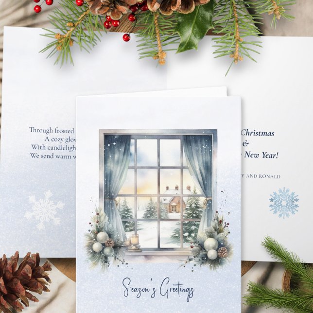 Cartes Pour Fêtes Annuelles Poème Forêt nordique Pine d'hiver Cône neige Noël (Créateur téléchargé)