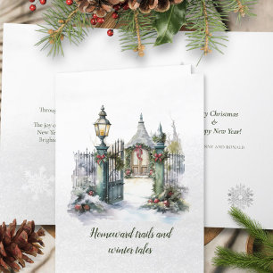 Cartes Pour Fêtes Annuelles Poème Nordic Winter Green Neige Rouge Noël Wreath