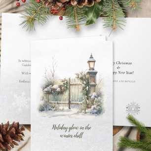 Cartes Pour Fêtes Annuelles Poème Nordic Winter Green Neige Rouge Noël Wreath