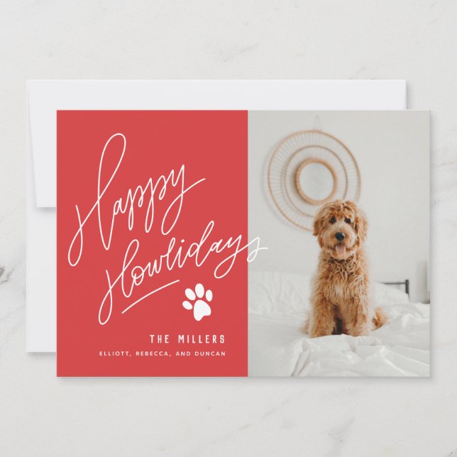 Cartes Pour Fêtes Annuelles Poignée Rouge Joyeux Howlidays Paw Dog Photo (Devant)
