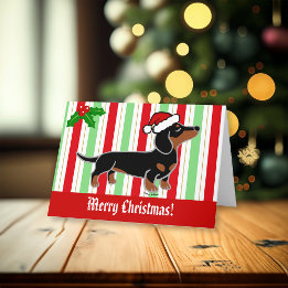 Cartes Pour Fêtes Annuelles Poing de Noël noir et Tan Dachshund