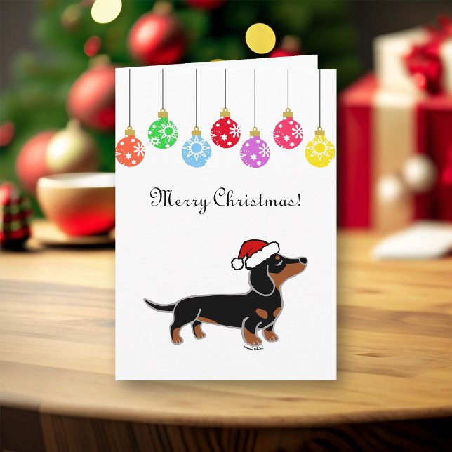 Cartes Pour Fêtes Annuelles Poing de Noël noir et Tan Dachshund (Black and Tan Dachshund Posing Design Christmas Cards for Dachshund Owners.  Cute Cartoon Style.)