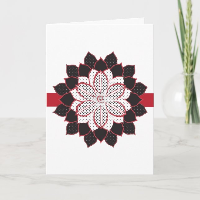 Cartes Pour Fêtes Annuelles Poinsettia abstrait à pois noirs, blancs et rouges (Devant)