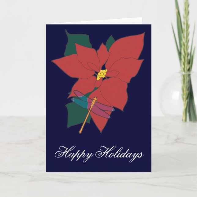 Cartes Pour Fêtes Annuelles Poinsettia avec la libellule (Devant)
