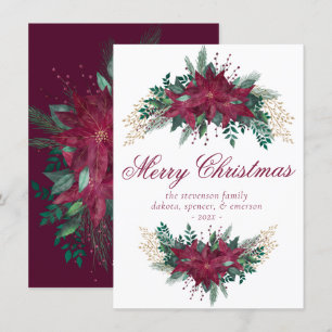 Cartes Pour Fêtes Annuelles Poinsettia Bourgogne et Turquoise hiver Floral Gar